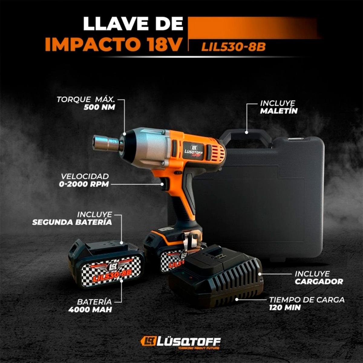 Llave De Impacto Inalambrico Lusqtoff LIL530-8B 2000RPM 500Nm